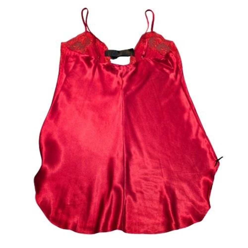 Victoria's Secret Red Satin Lace Trim Chemise Nightgown Y2K Slip Romantic